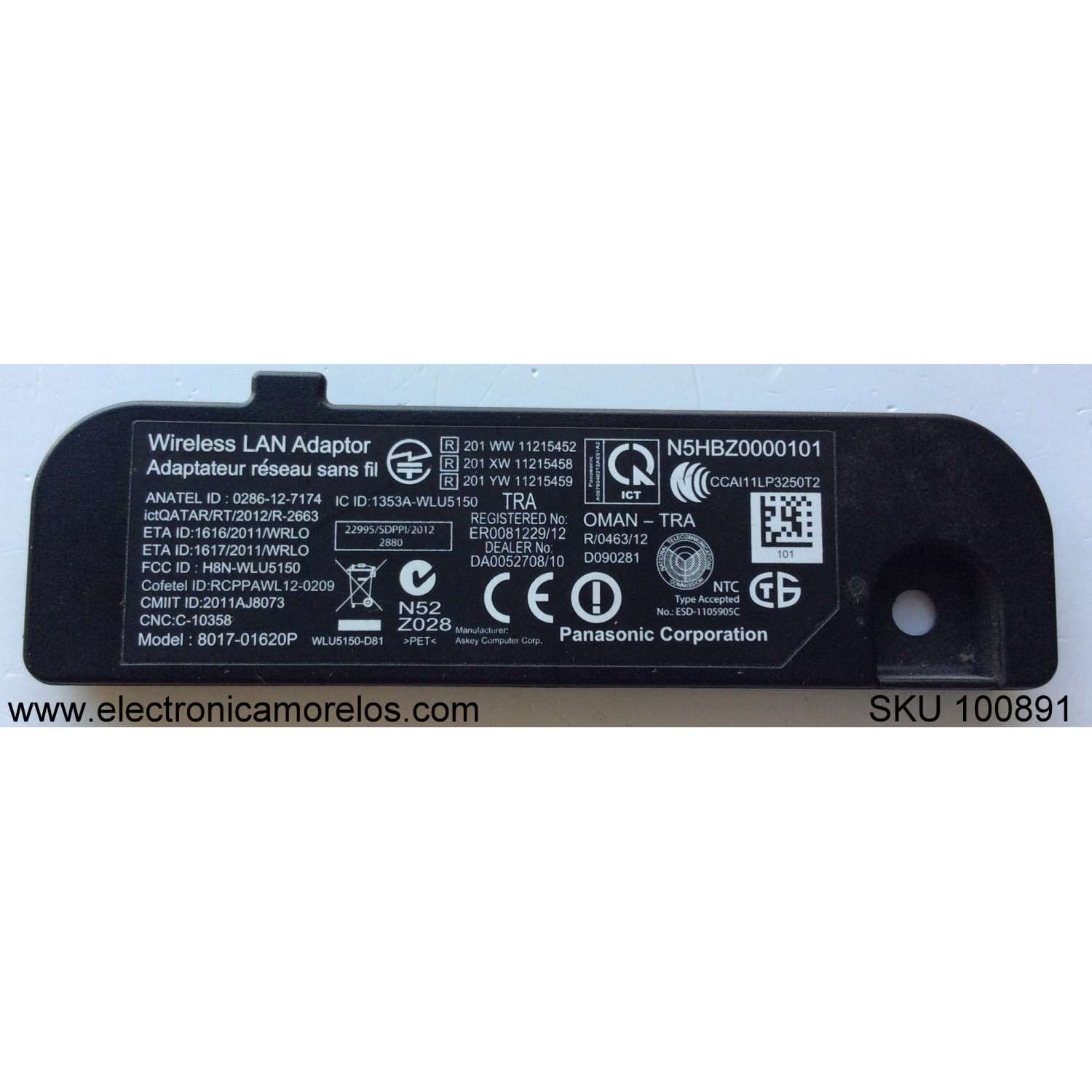 ADAPTADOR WIRELESS LAN PANASONIC N5HBZ0000101 / MODELO TC-P50ST60 / TC-L55ET60 / TC-L50ET60 / TC-L47ET60 / TC-L42E6H / TC-P65VT60 / TC-L60DT60 / TC-P60ST60 / TC-P42S60 / TC-P50S60 / TC-P65S60 / TC-P60S60 / TC-P55S60 / TC-P60VT60 / TC-P65ZT60 / TC-L50E60E